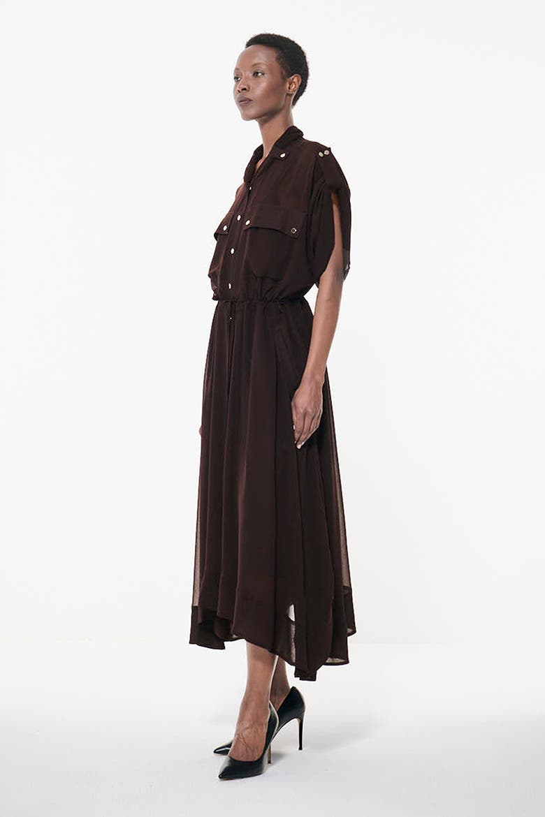 Patch Pocket Drawcord Waist Dress, Alternate, color, Dark Brown