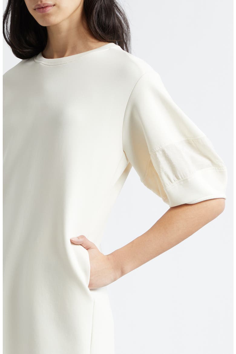 Vanilla Mixed Media Cotton Blend Double Jersey Dress, Alternate, color, IVORY