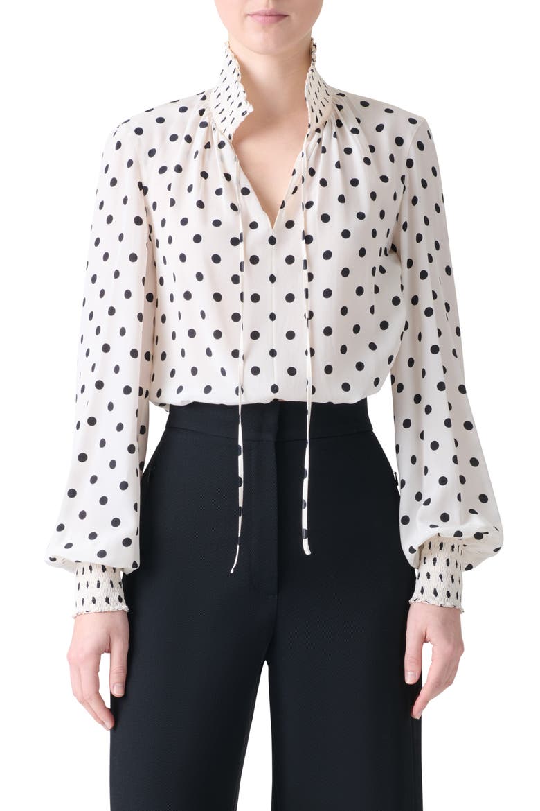 Boho Dot Print Silk Shirt, Main, color, CREAM-BLACK