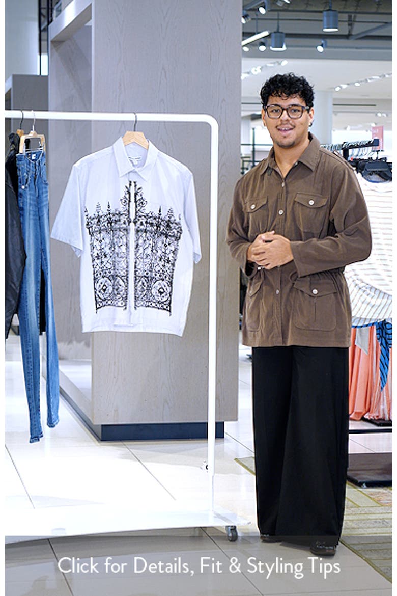 Overprinted Pinstripe Short Sleeve Graphic Button-Up Shirt video