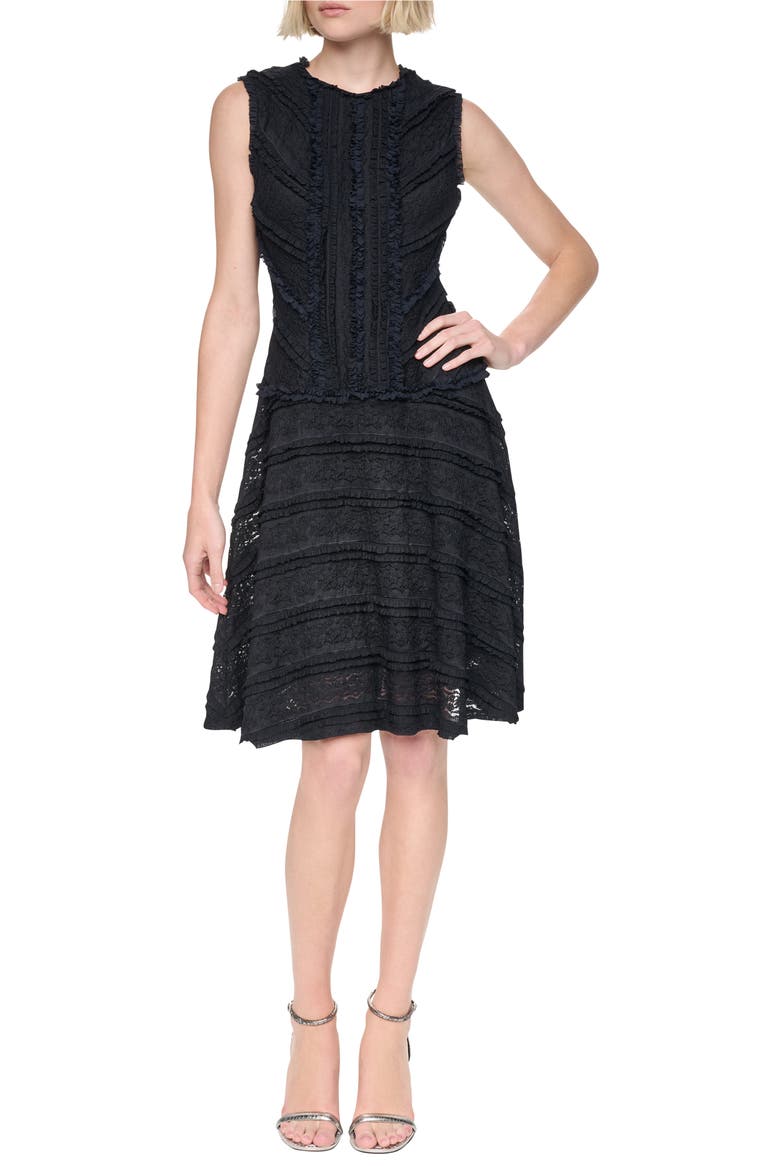 Lace Tiered A-Line Dress, Main, color, BLACK