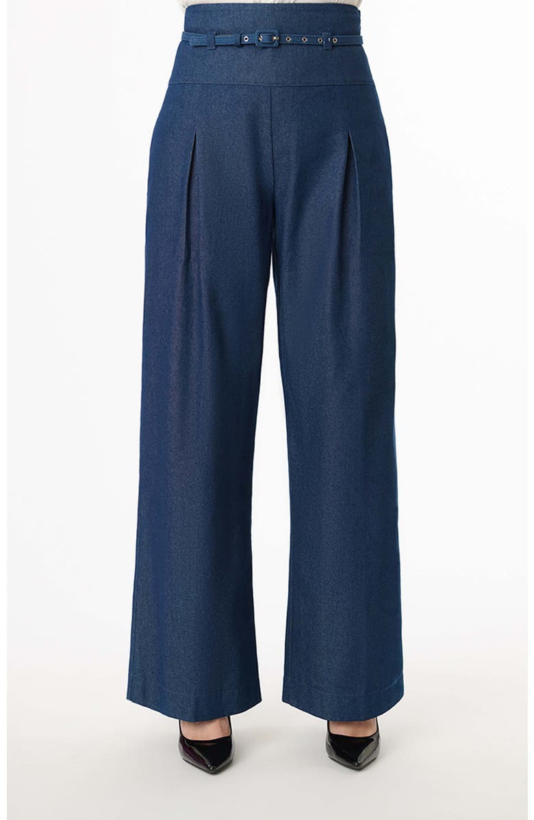Unique Vintage Wide Leg Pleated Pants, Main, color, Blue Denim