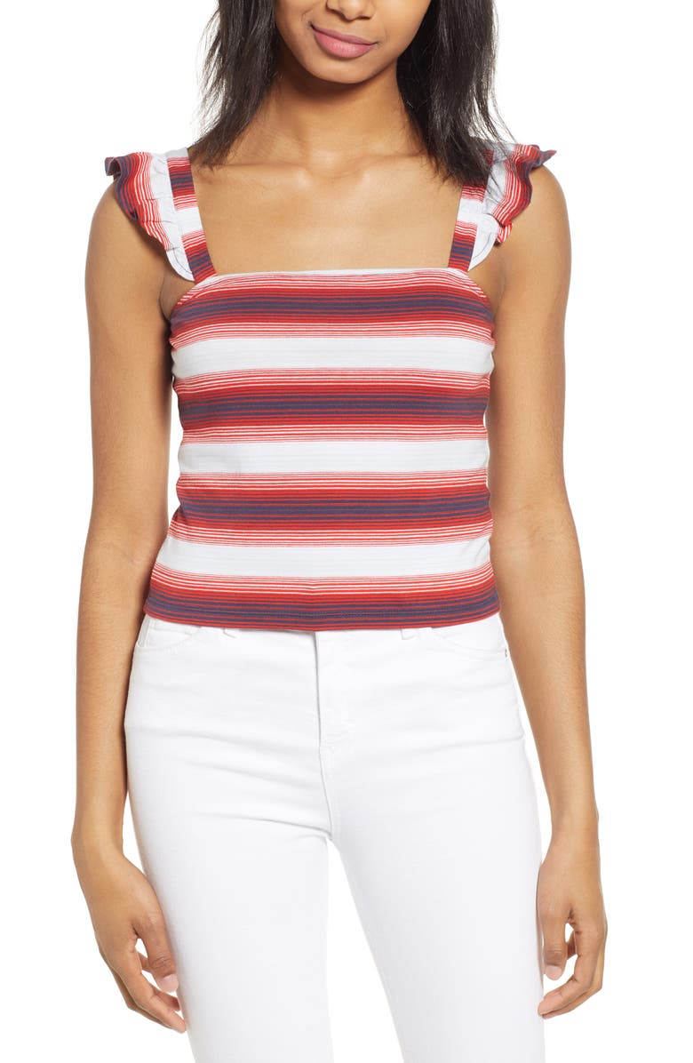 BP. Stripe Ruffle Strap Crop Tank, Main, color, 
