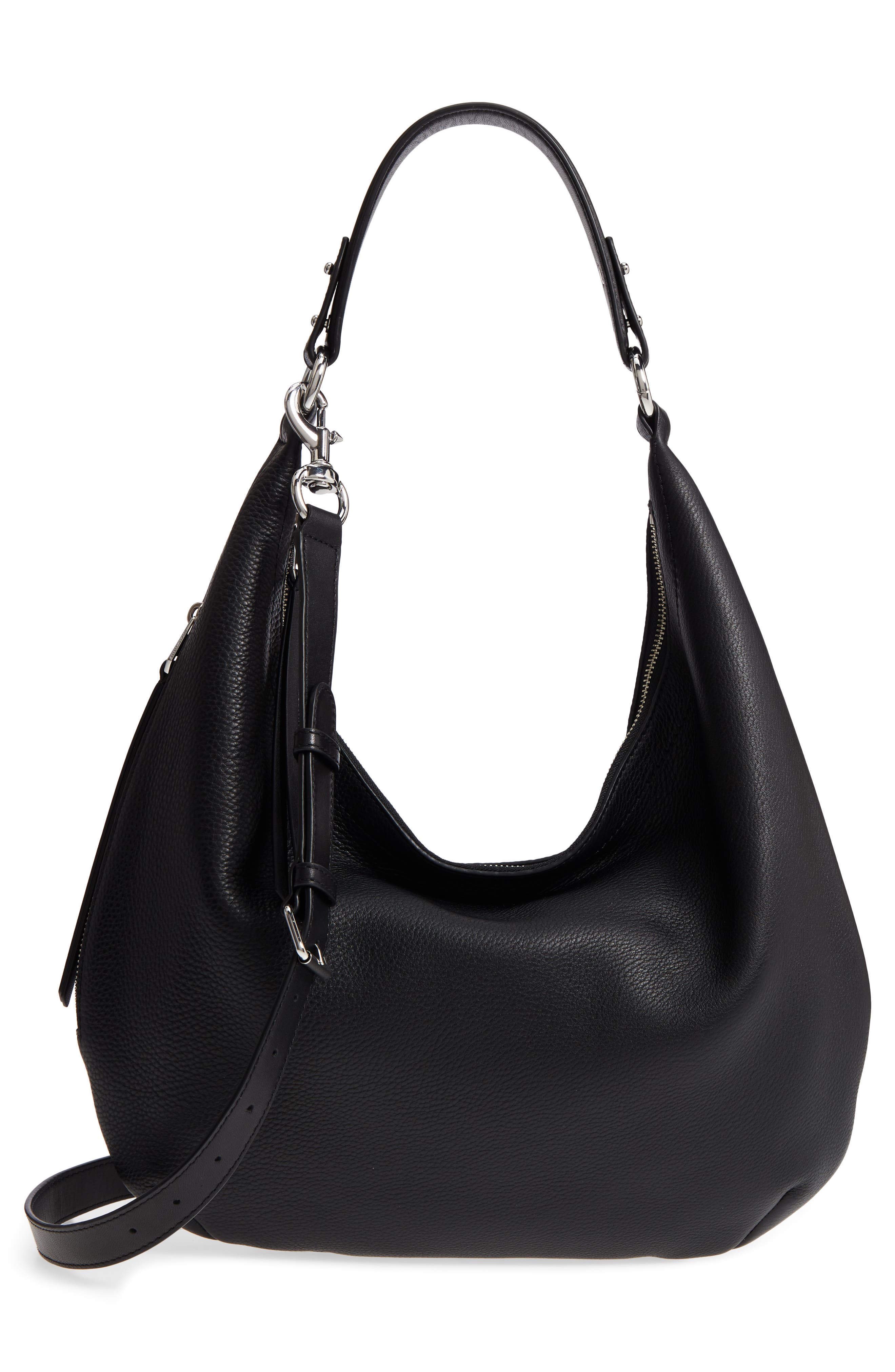 Michelle Leather Hobo, Alternate, color, BLACK