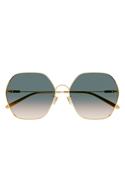 61mm Gradient Polarized Irregular Round Sunglasses