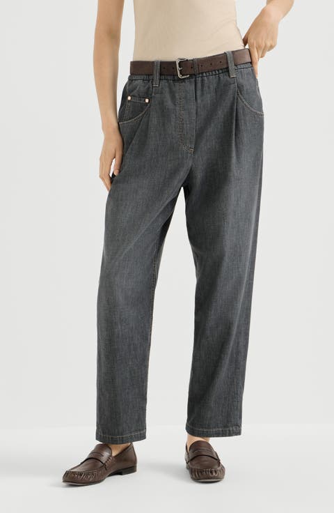Lightweight denim five-pocket trousers