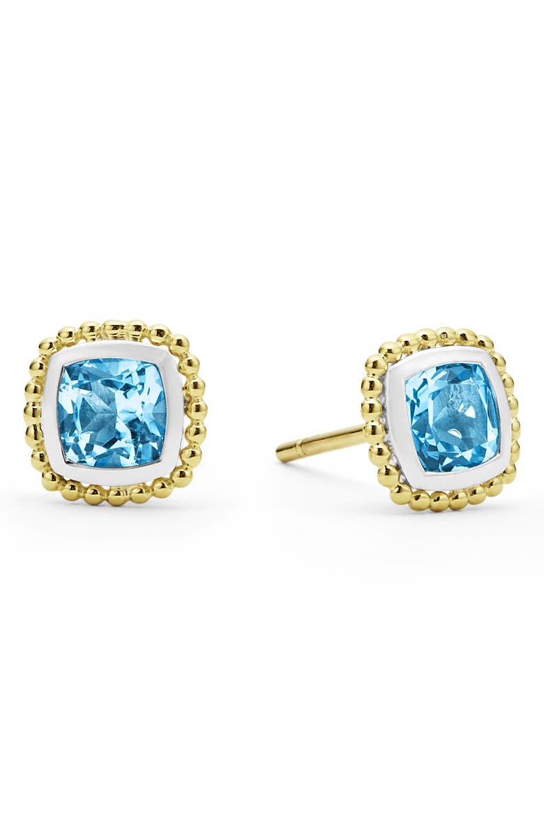 LAGOS Swiss Blue Topaz Caviar Stud Earrings, Alternate, color, 