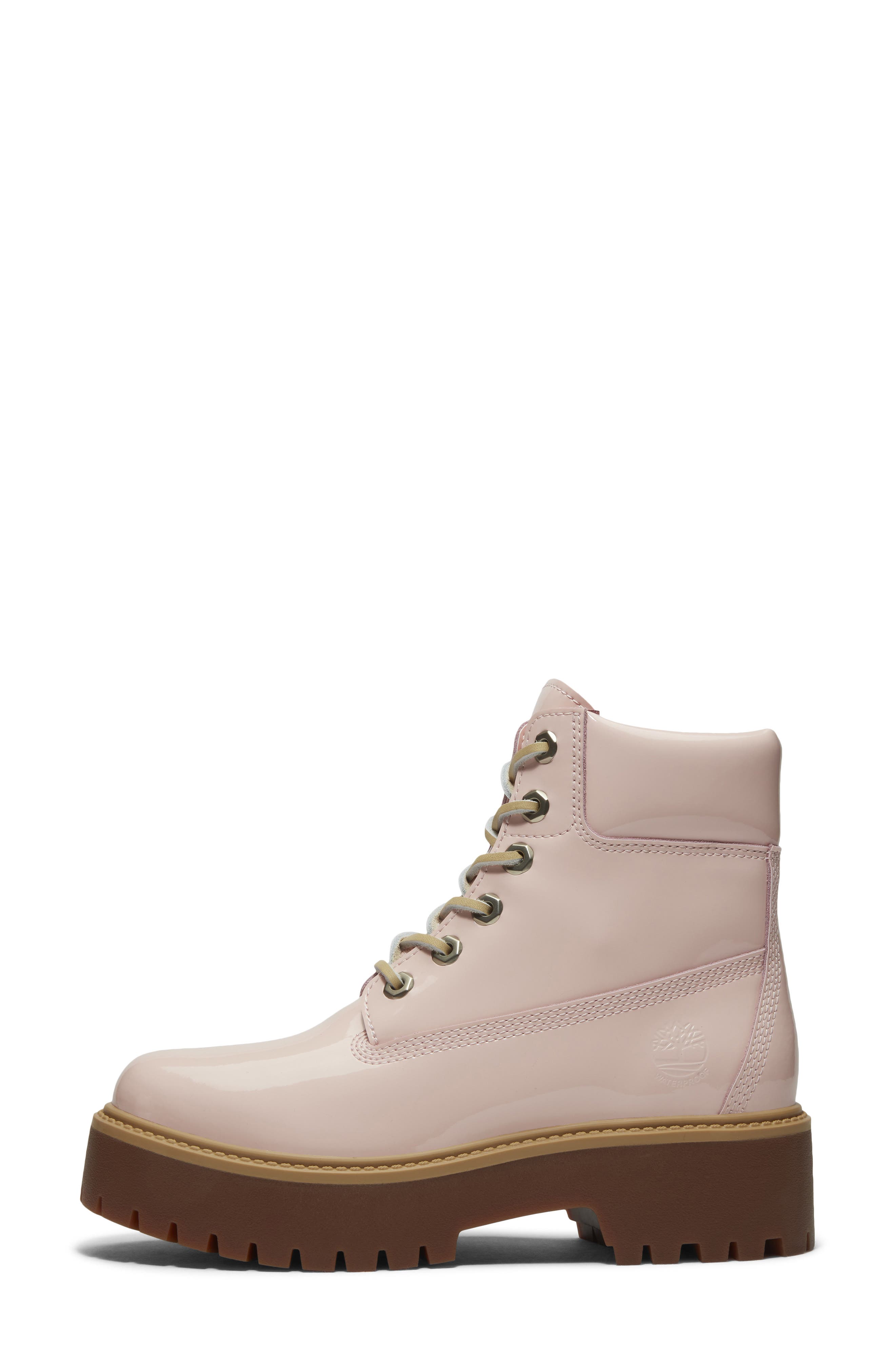 Stone Street 6-Inch Waterproof Lace-Up Leather Boot, Alternate, color, LIGHT PINK PATENT LEATHER