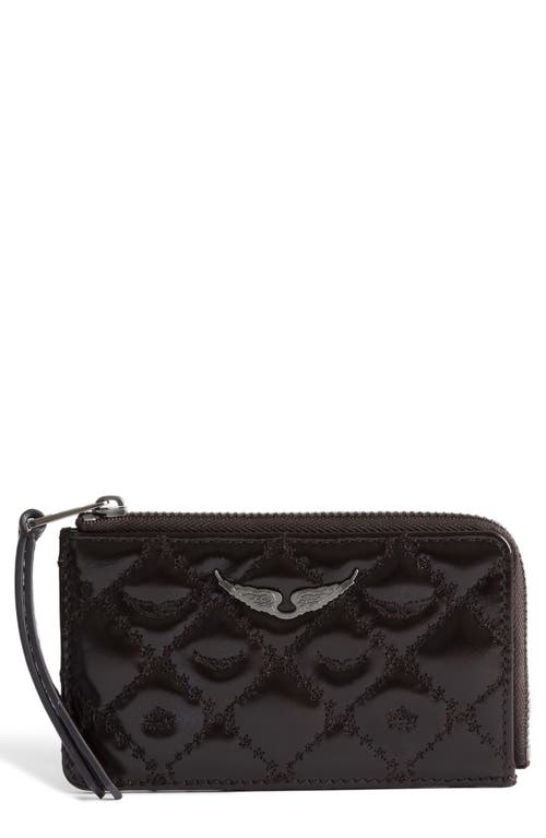 Zadig & Voltaire Vintage Monogram Quilted Leather Zip Card Case In Brown