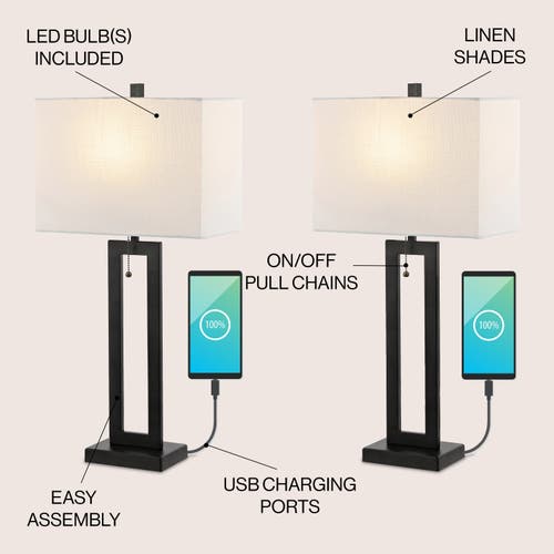 Jonathan Y Sabrina 28.5" Vintage Industrial Iron Led Table Lamp With Pull-chain And Usb Charging Por In Black