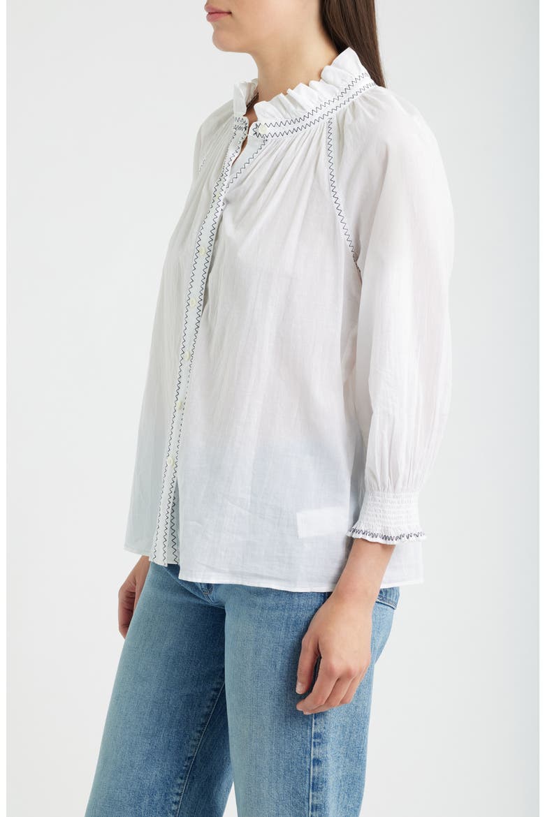 Zigzag Stitch Crinkle Cotton Button-Up Shirt, Alternate, color, PAPER WHITE