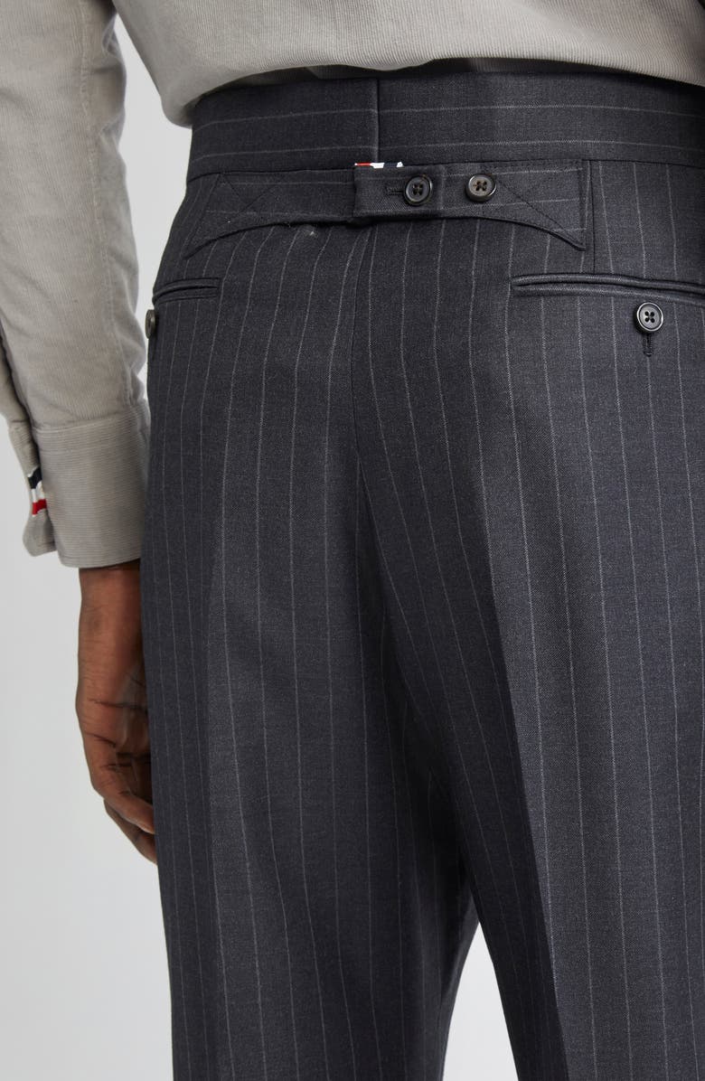 Thom Browne Fit 1 Pinstripe Wool Backstrap Pants, Alternate, color, Dark Grey