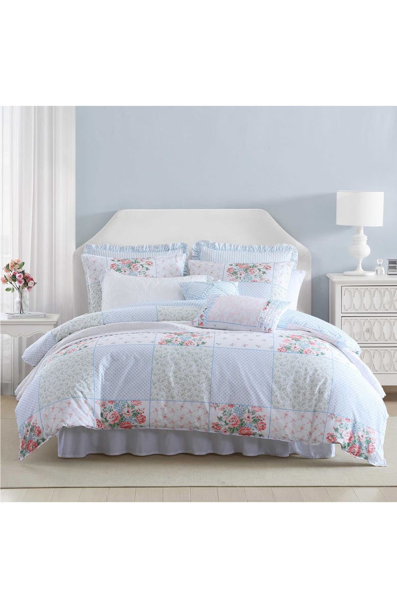 Laura Ashley Hope Patchwork 7-Piece Cotton Comforter Set, Main, color, Pink/ Green/ Blue