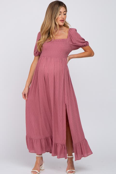 Swiss Dot Square Neck Smocked Maxi Dress