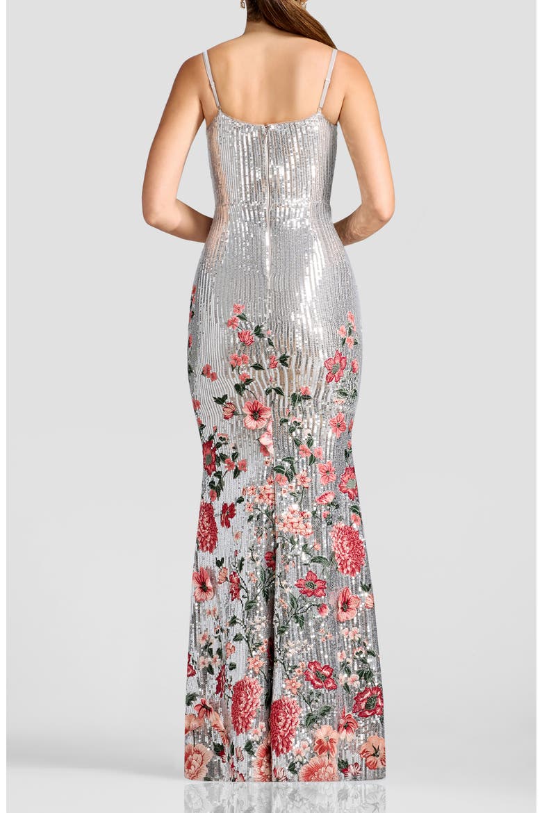 Giovanna Floral Embroidery Sequin Mermaid Gown, Alternate, color, SILVER MULTI