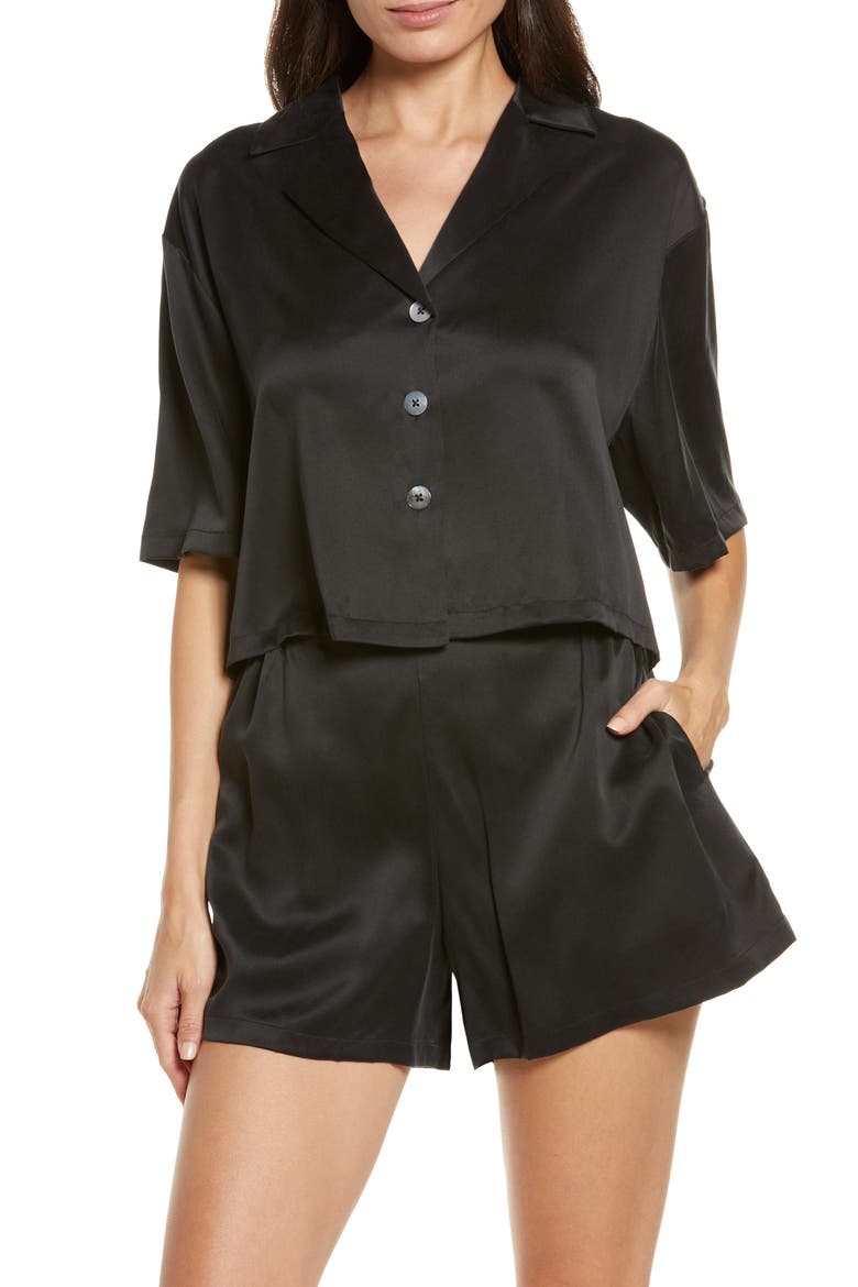 Washable Silk Button-Up Short Pajamas, Main, color, IMMERSED BLACK
