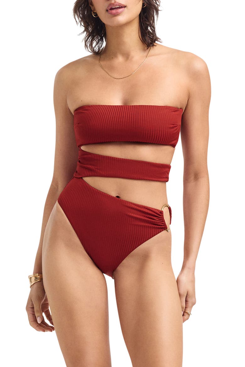 Lolita Cutout Rib One-Piece Swimsuit, Main, color, DEEP MADDER