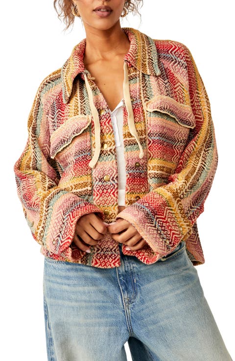 Rainbow Rays Cotton Snap-Up Drawstring Cotton Overshirt