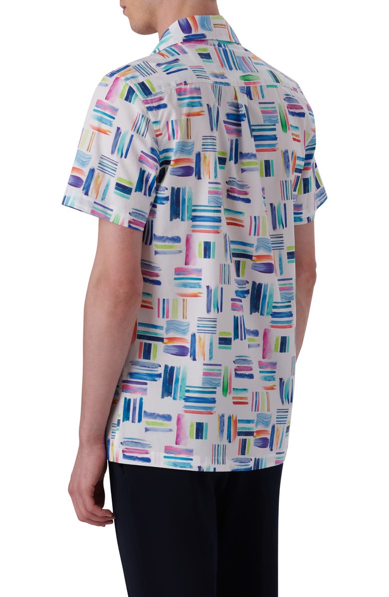 Bugatchi Brushstroke Print Camp Shirt, Alternate, color, White