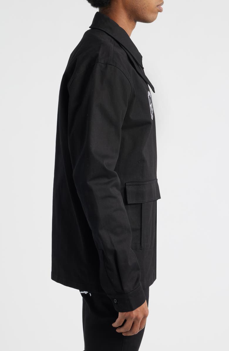 RtA Nilton Graphic Military Patch Button-Up Shirt, Alternate, color, Black Military Patch