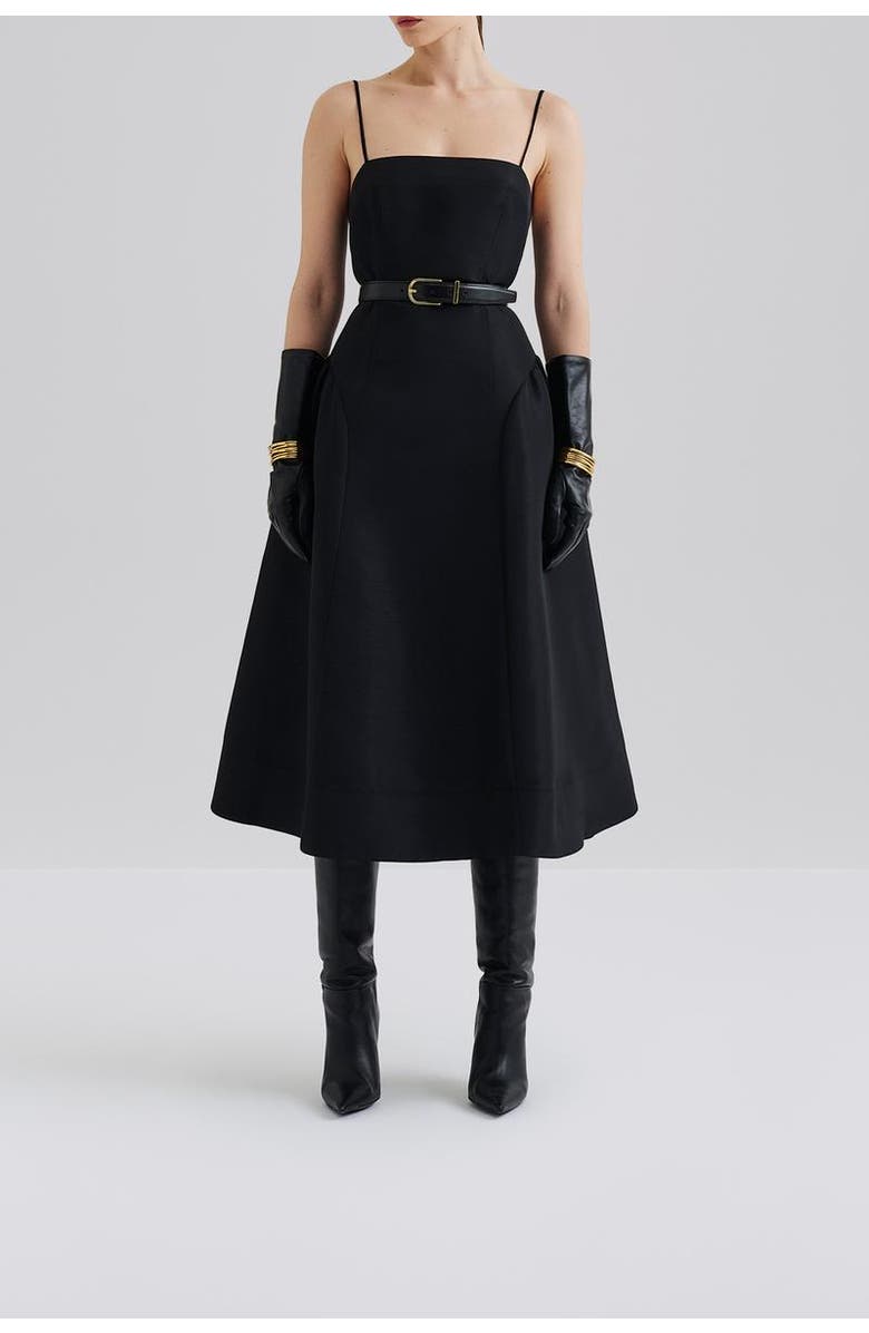 Malina Calista Exaggerated Hip Midi Dress, Alternate, color, Black