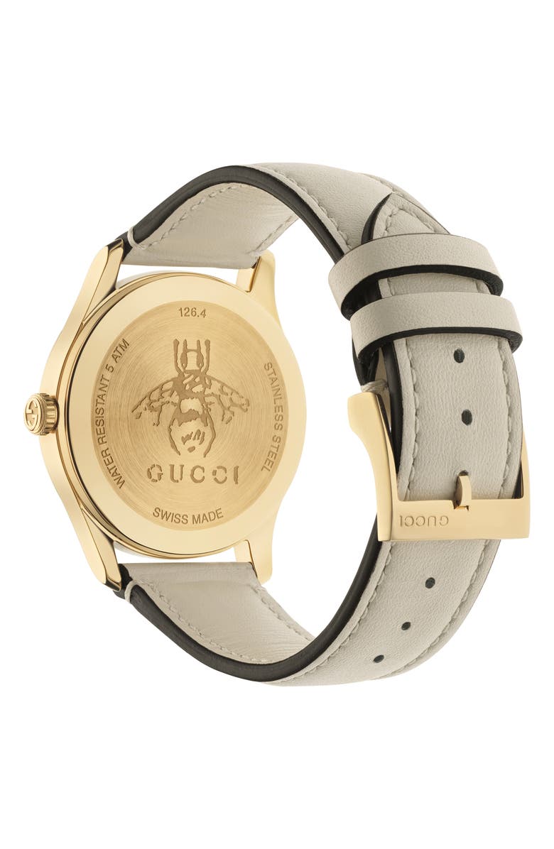 Gucci G-Timeless Bee Leather Strap Watch, 38mm, Alternate, color, 