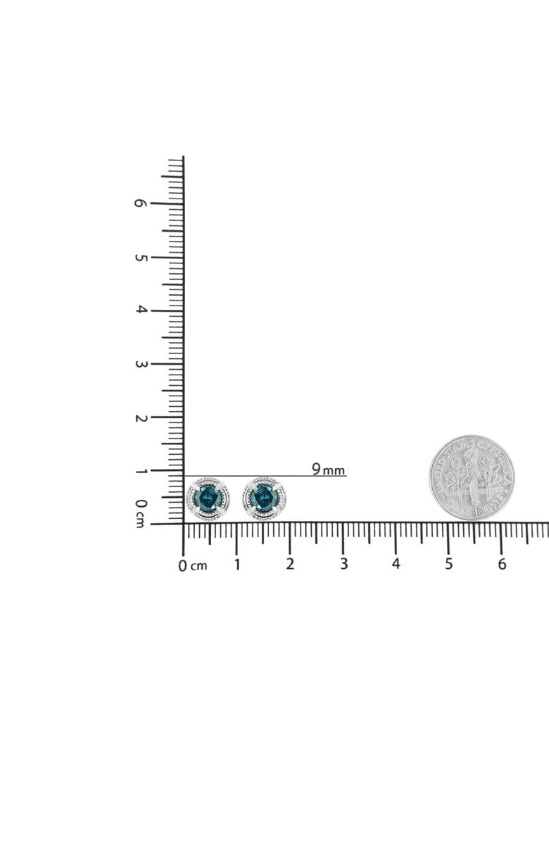 Haus of Brilliance Silver 1 1/2 Ct Blue Diamond Solitaire Milgrain Stud Earrings, Alternate, color, Blue Diamond