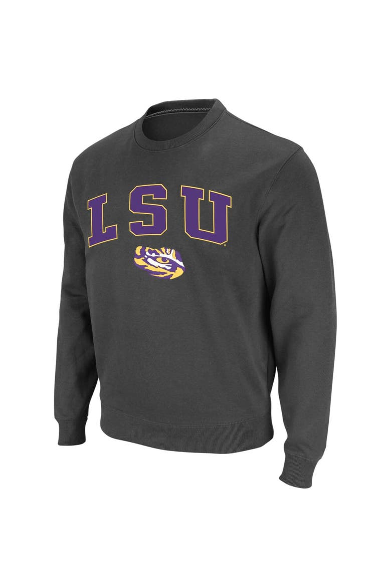 Men's Colosseum Charcoal LSU Tigers Arch & Logo Crew Neck Sweatshirt, Alternate, color, Charcoal