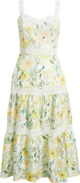 ZOE AND CLAIRE Print Lace Trim Sleeveless Midi Dress