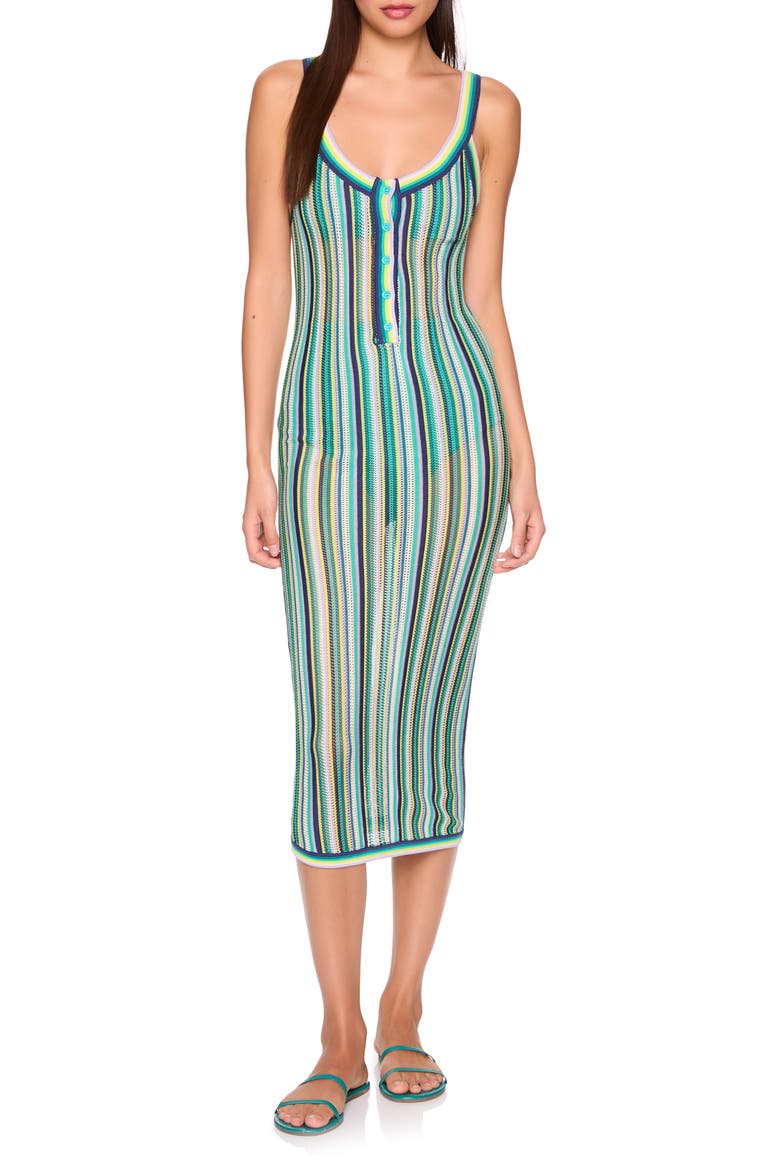 Stripe Open Stitch Sweater Midi Dress, Main, color, NIGHTLIFE/FERN