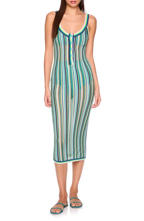 Stripe Open Stitch Sweater Midi Dress