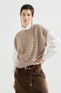 Brunello Cucinelli Cashmere knit t-shirt with dazzling windowpane embroidery