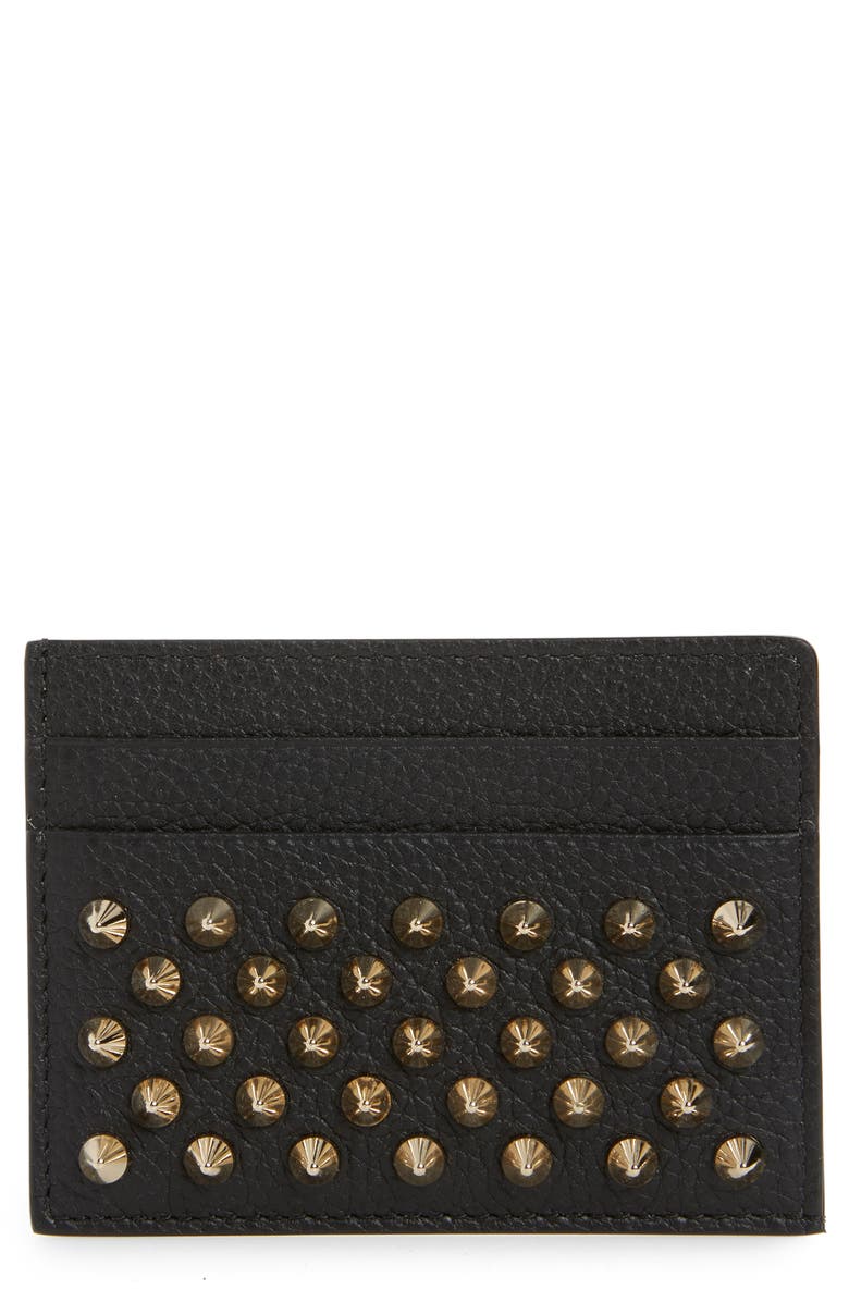 Christian Louboutin Empire Spikes Calfskin Leather Card Case, Main, color, 