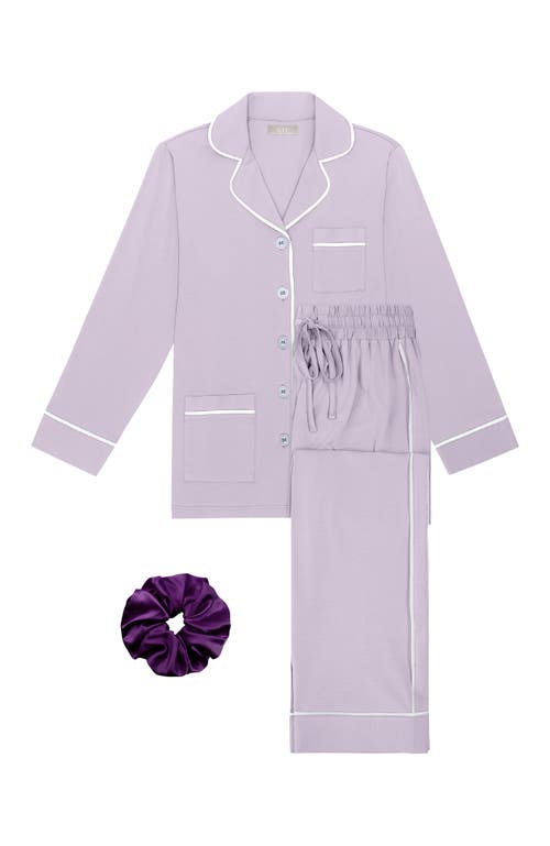 Kip. Kip Luxe Stretch Cotton Long Pajama Gift Set In Lavender