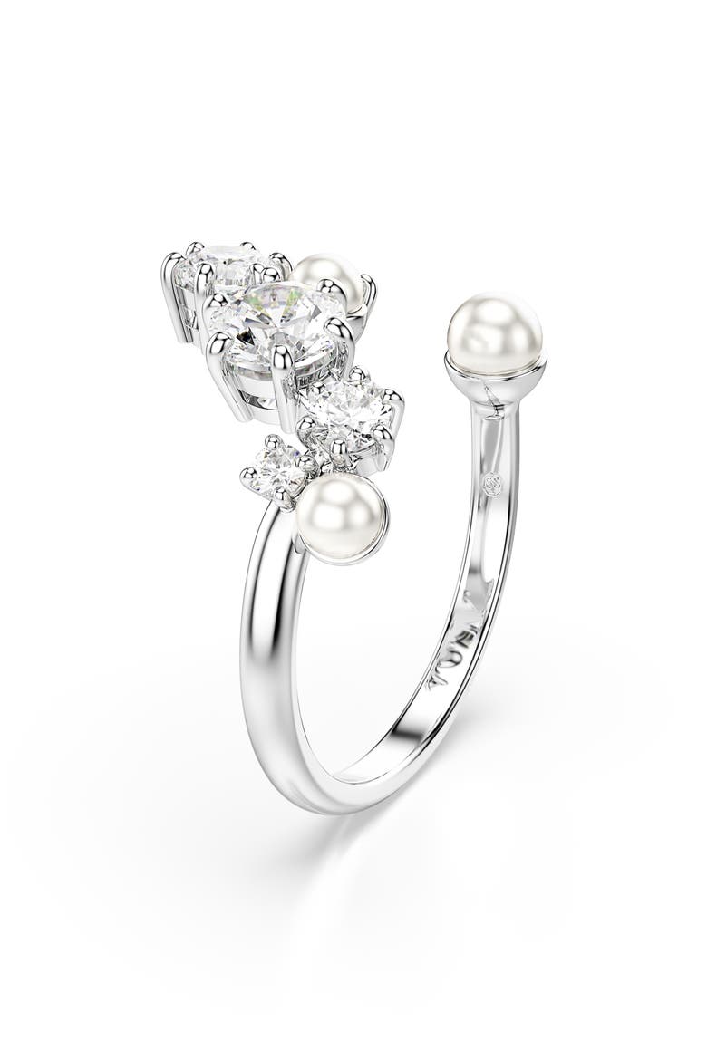 Constella Crystal & Faux Pearl Ring, Alternate, color, WHITE GOLD