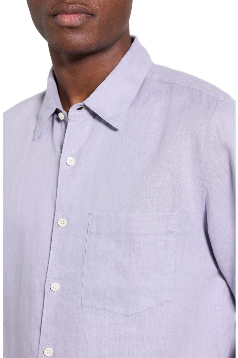 Irving Solid Short Sleeve Linen Button-Up Shirt, Alternate, color, GRAY LILAC