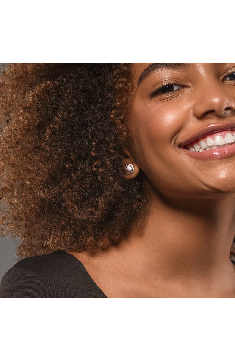 Julianna B. Pearl & Created White Sapphire Halo Earrings, Alternate, color, Cultured Pearl