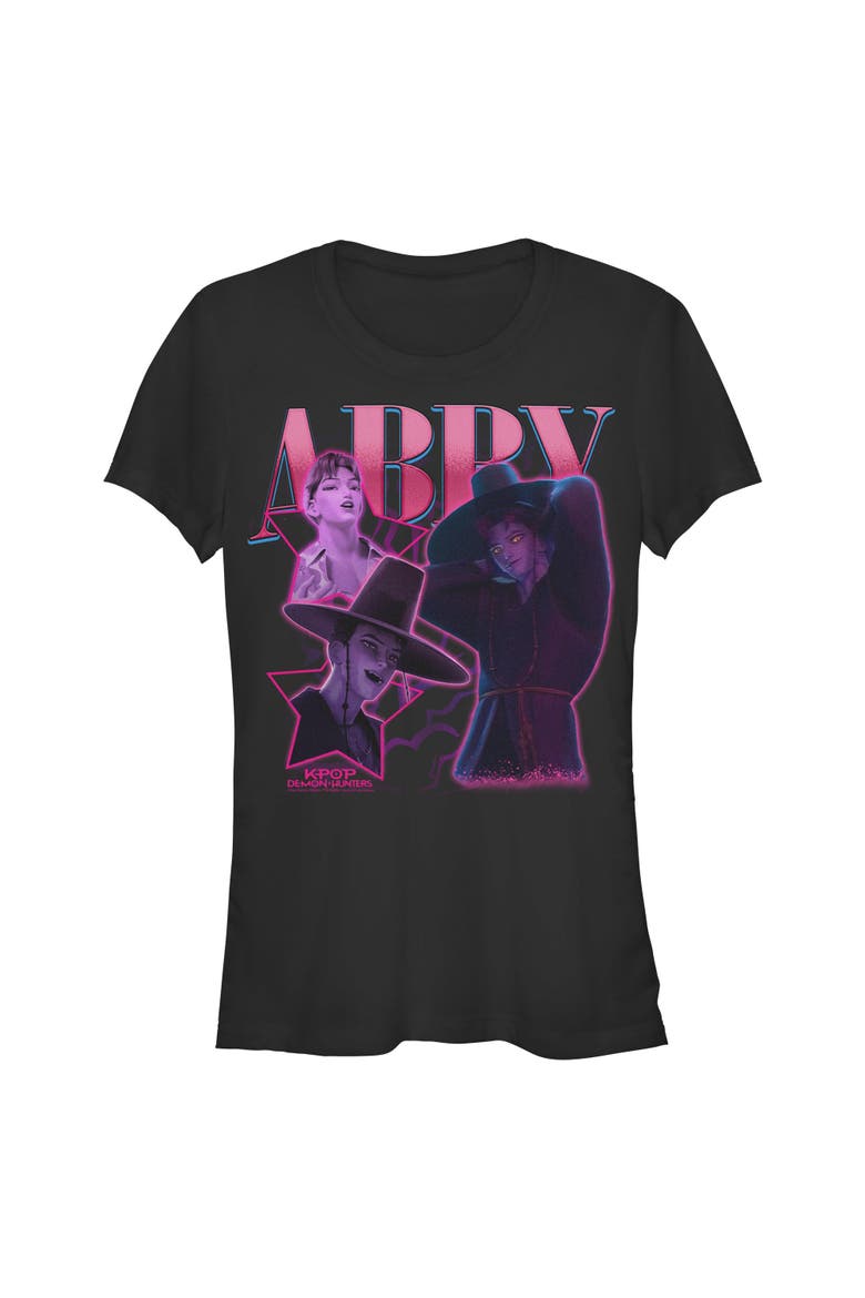 Junior's KPop Demon Hunters Abby Saja Collage  Graphic T-Shirt, Main, color, Black