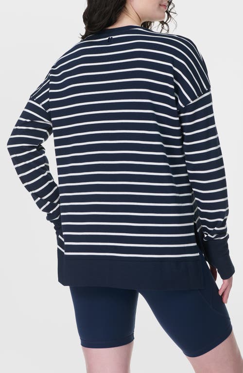Sweaty Betty Womens After Class Longline Striped Cotton-blend Jumper Navy Blue Stripe In Navy Blue Stripe