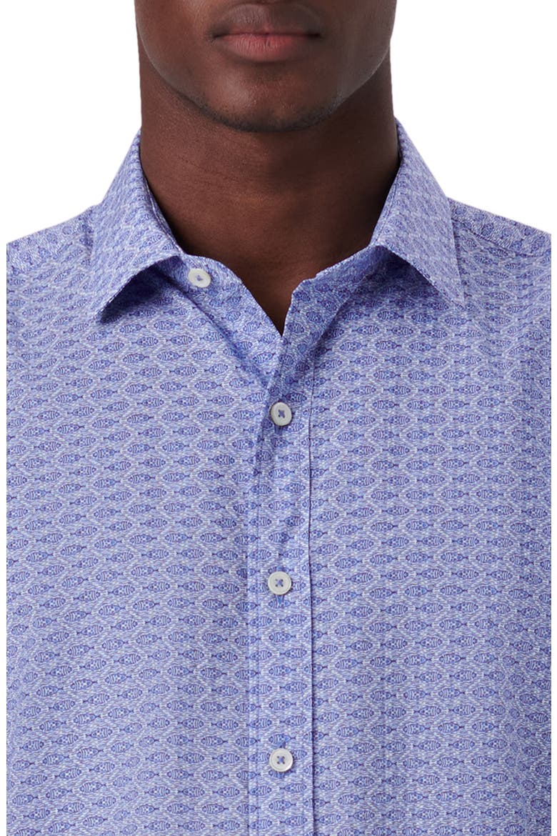 Classic Fit Print Cotton Short Sleeve Button-Up Shirt, Alternate, color, CLASSIC BLUE