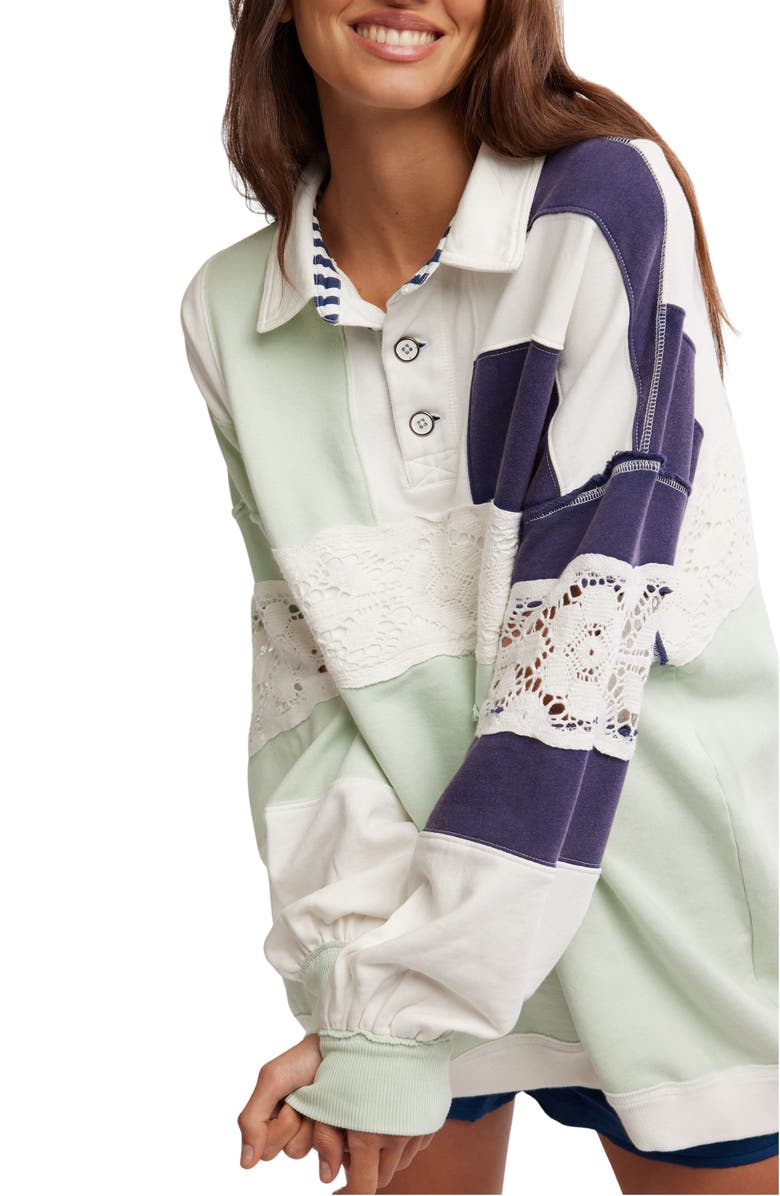 Free People American Dream Lace Accent Colorbock Cotton Rugby Shirt, Alternate, color, 