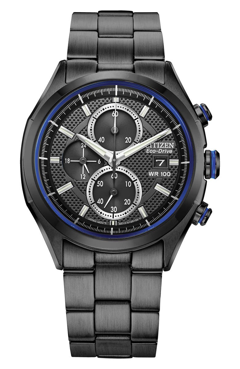 Citizen Sports Three Hand Quartz Chronograph Bracelet Watch, 41mm, Main, color, Black