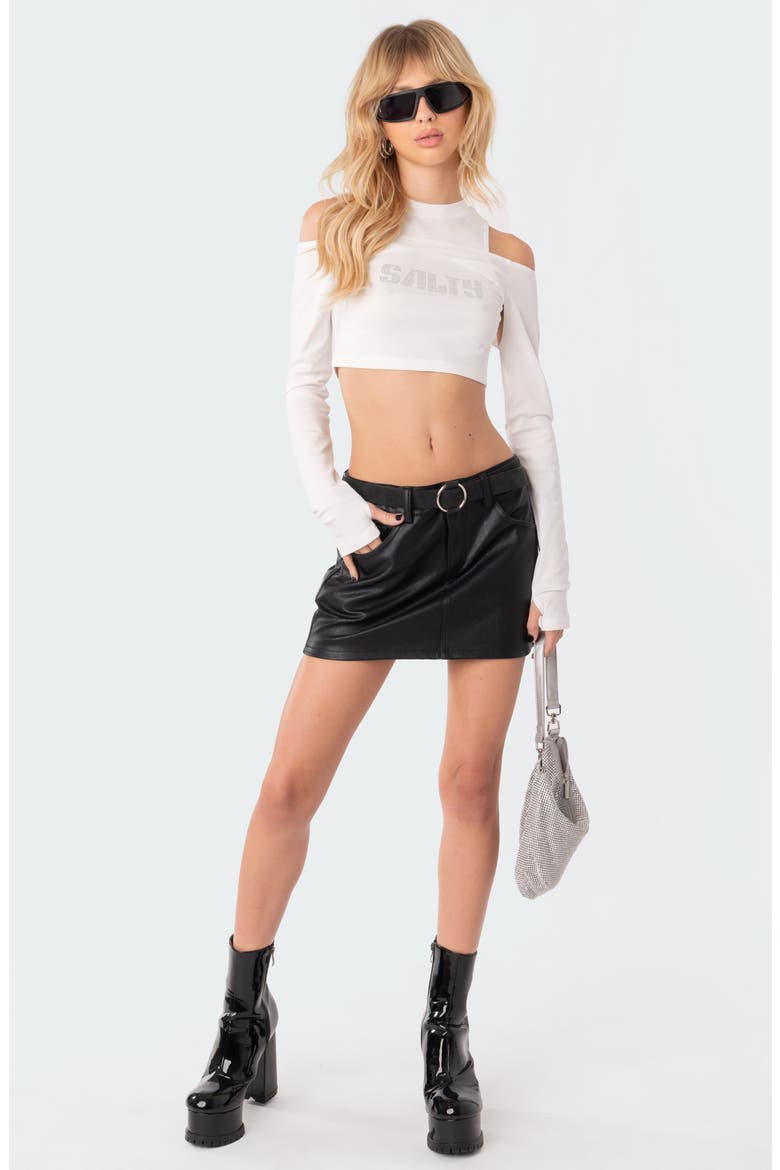 Maya Faux Leather Miniskirt, Alternate, color, BLACK