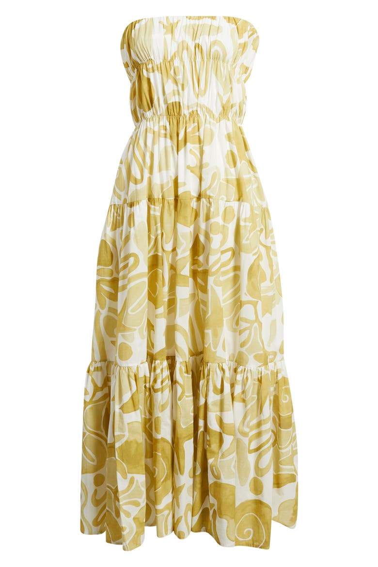 Irisa Strapless Tiered Cotton Maxi Dress, Main, color, LIGHT OLIVE