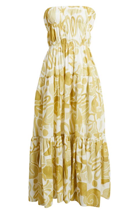Irisa Strapless Tiered Cotton Maxi Dress