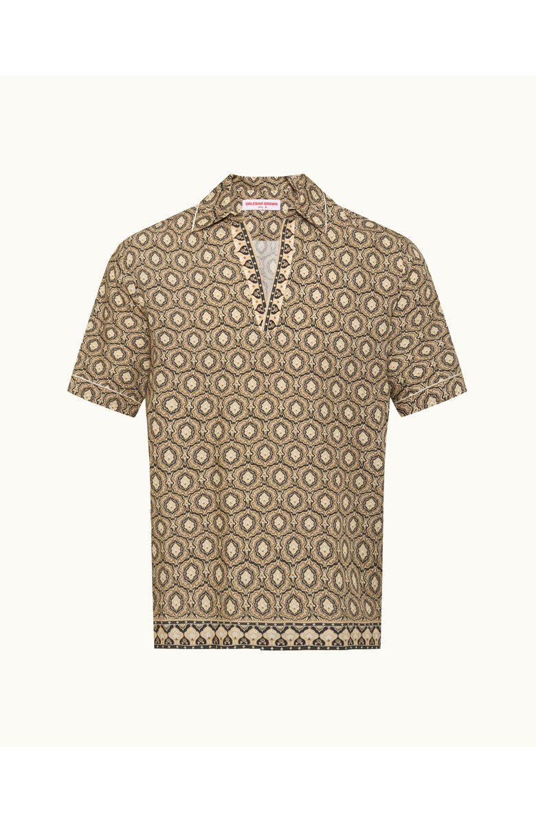 Orlebar Brown Ridley Relaxed Fit Passetto Print Short Sleeve Overhead Shirt, Main, color, Bayleaf Green