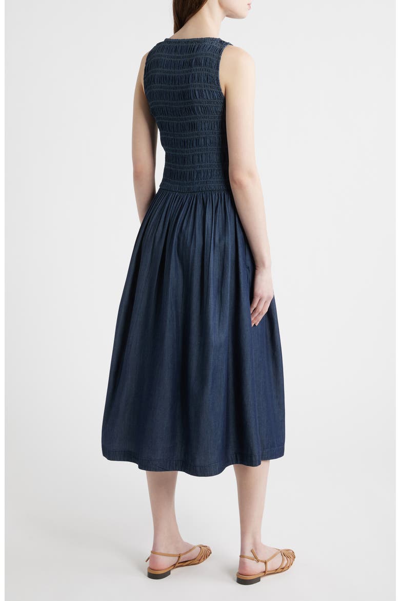 Denim Smocked Boat Neck Maxi Dress, Alternate, color, CARRIGAN WASH