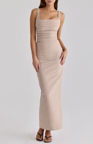 HOUSE OF CB Calandra Stretch Crepe Ruched Maxi Dress