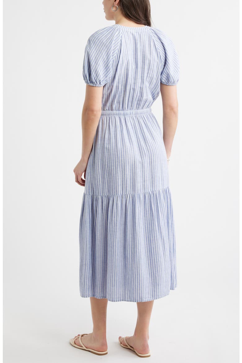Easy Linen Blend Midi Dress, Alternate, color, BLUE- IVORY PENNY STRIPE
