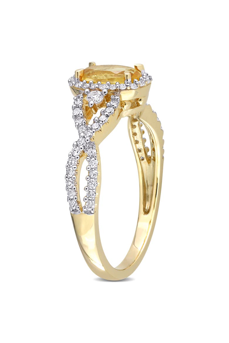 Citrine White Sapphire & Diamond Halo Ring 10k, Alternate, color, Citrine